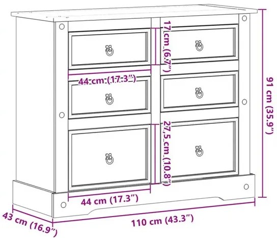 Drewniana komoda z 6 szufladami - Jetrus 4X