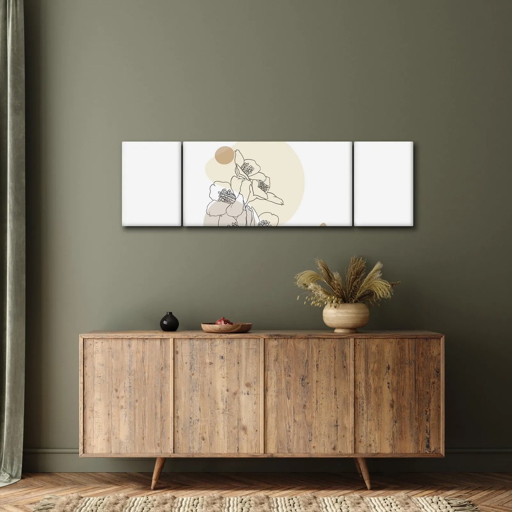 Obraz - Beżowe kwiaty z motylem N⁰4 (170x50 cm)