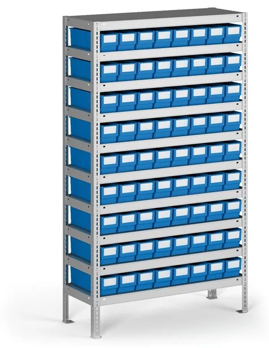 Regał z pojemnikami plastikowymi Shelfpoj., 1600x800x400 mm, 72x poj. B