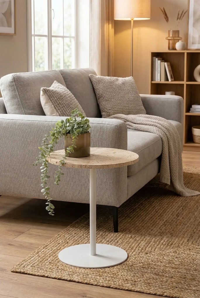 Stolik z okrągłym blatem z naturalnego trawertynu F0-G03