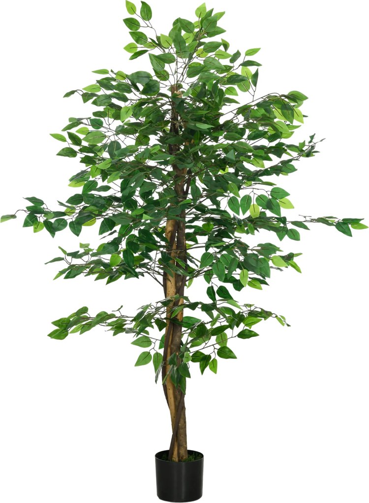 HOMCOM Sztuczny Ficus w Doniczce, Naturalny Wygląd, 150 cm Wysokości, Zielony