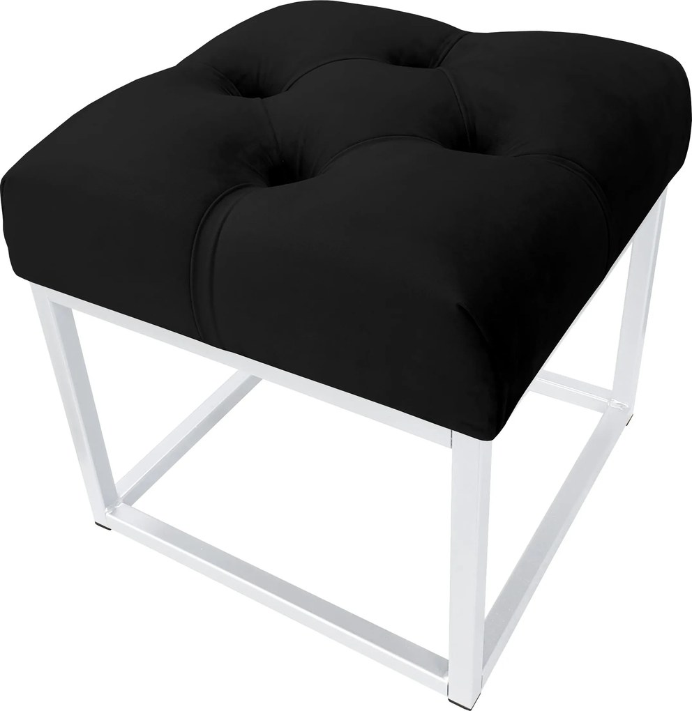 Pufa CHESTERFIELD tkanina Welur loft ławka podnóżek metal : Kolor Stelaża - Biały, Kolor tkaniny - VELVET - MG19, Typ tkaniny - Velvet
