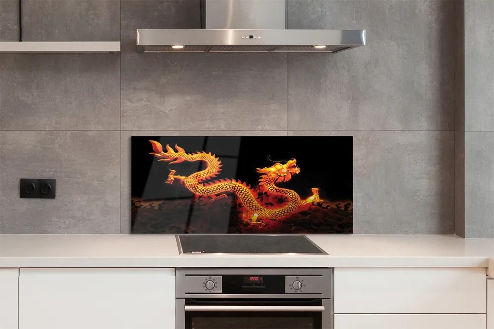 Szklany Panel Majestatyczny Złoty Smok