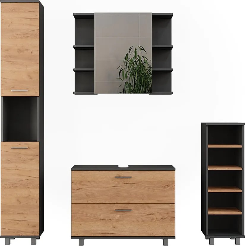 Zestaw mebli łazienkowych złoty dąb power/antracyt 80.2x33x60.8 ilias