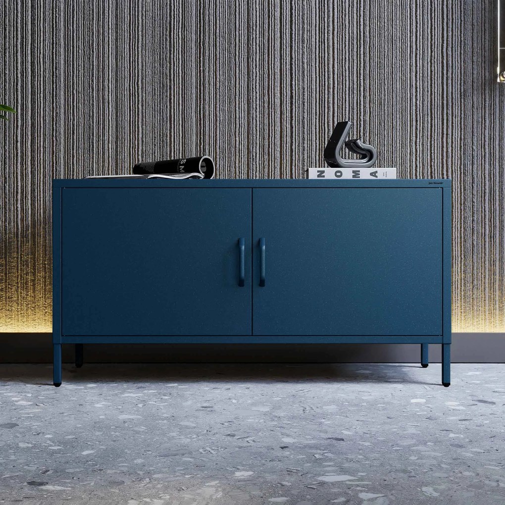 Szafka RTV metalowa na nóżkach granatowa, 1150x595x400 mm: ROSA Modern