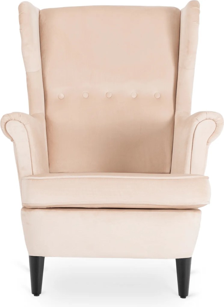 Fotel Wypoczynkowy Uszak EVAN 2 z Podnóżkiem Beżowy Welurowy Nowoczesny