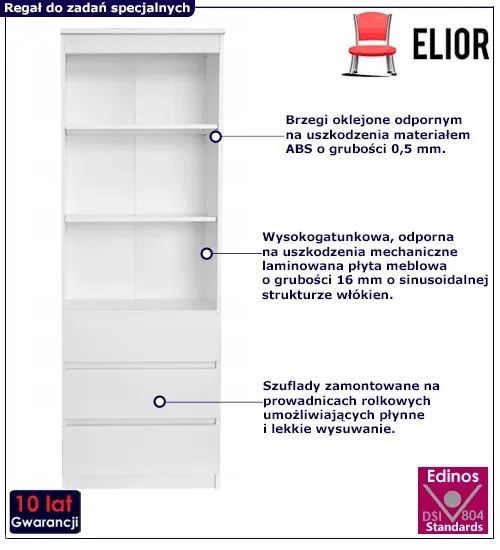 Biały minimalistyczny regał z szufladami - Olmi