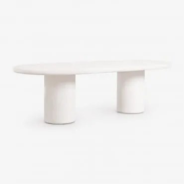 Owalny Stół Ogrodowy 260x110 Cm Z Cementu Aurean Biała - Sklum