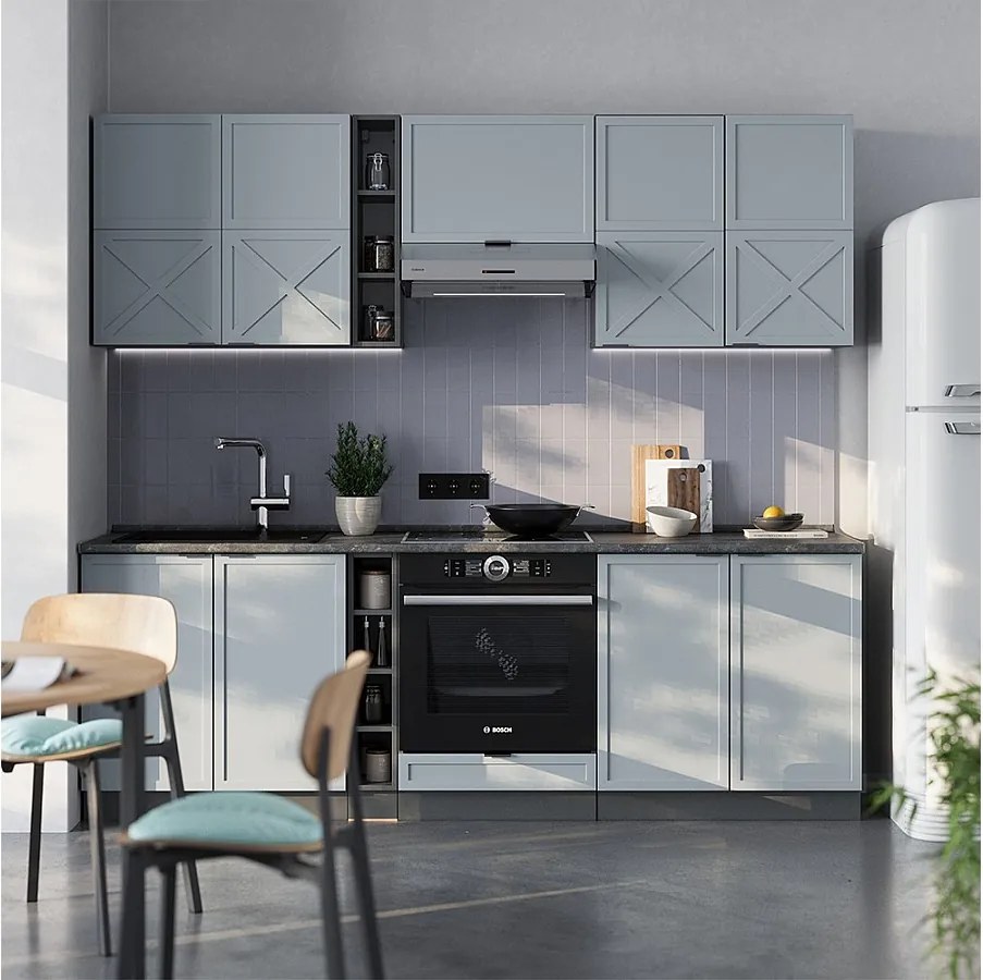 Aneks kuchenny jasnoniebiesko-szary/antracytowy 235x46x81.6 fame-line