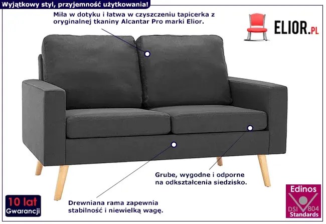 2-osobowa ciemnoszara sofa - Eroa 2Q