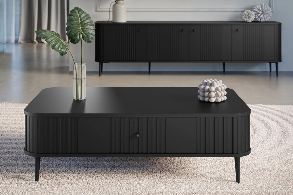 Stolik kawowy Vesper 103x60 cm z szufladą - czarny / czarne nogi