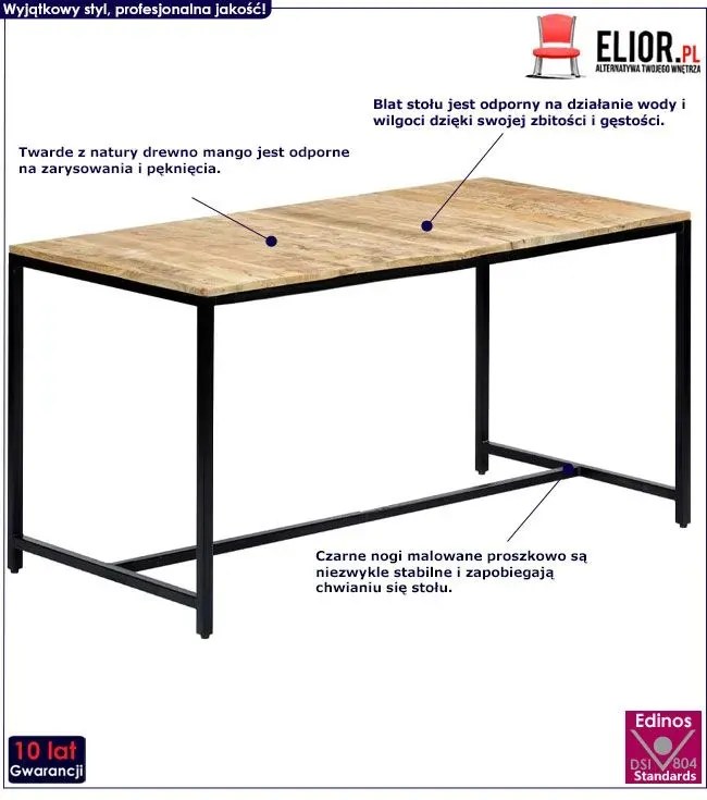 Stół industrialny z drewna mango T4-D55