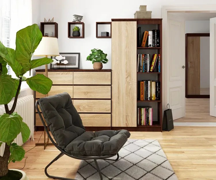 Regał z drzwiczkami na dokumenty wenge + dąb sonoma N9-S48