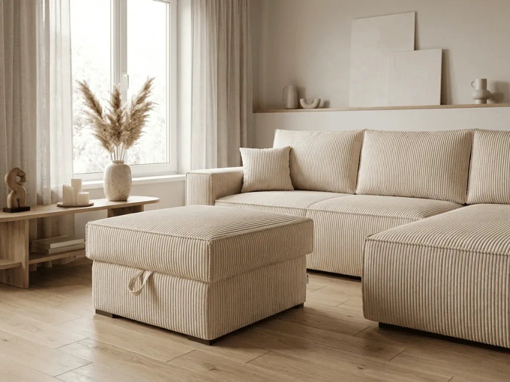 Kremowy taboret SMART COSARO z miejscem do przechowywania 65x65 cm