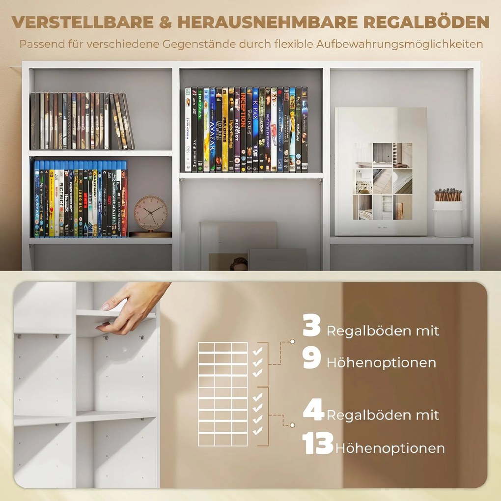 HOMCOM Regał na 835 płyt CD lub 500 płyt DVD, regał na media Blu-ray z 27 przegródkami i 21 regulowanymi półkami, biały | Aosom PL