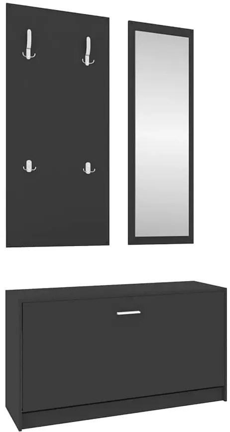 Czarna szafka na buty z lustrem i wieszakiem K9-N86