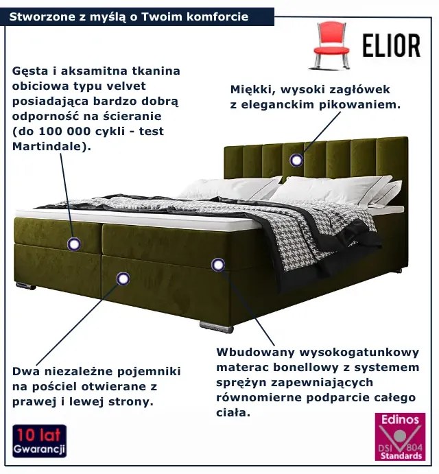 Oliwkowe łóżko kontynentalne z zagłówkiem 5 rozmiarów E0-W20