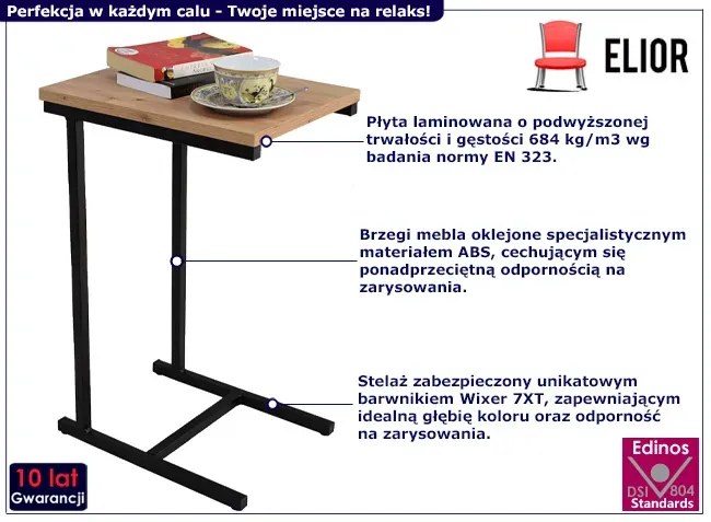 Industrialny Stolik Czarny Boczny + Dąb Artisan W8-A14
