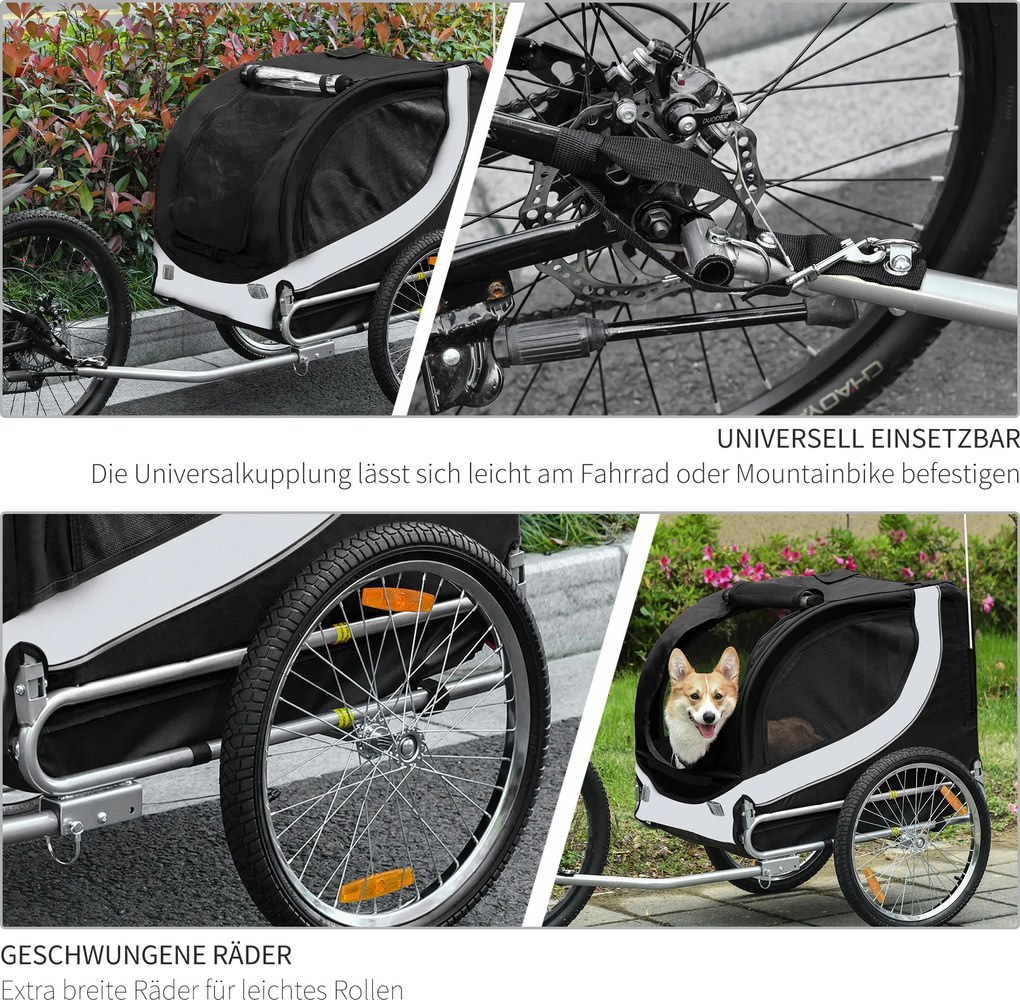 PawHut przyczepa rowerowa dla psów z uniwersalnym sprzęgłem stalowa biały+czarny