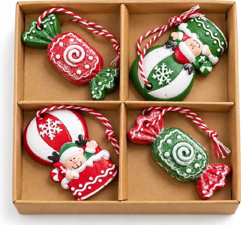 Zestaw 4 szt. ozdób świątecznych CANDY ELF 6 cm
