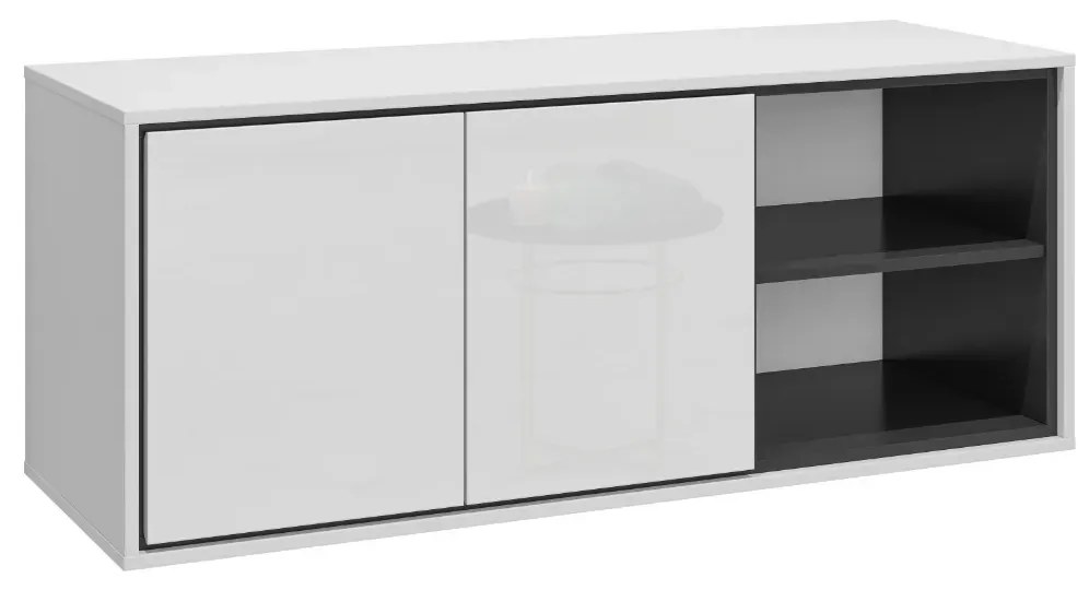 Szafka pod umywalkę nablatową GAJA 2D 120cm biały połysk/czarna z regałem HELVETIA