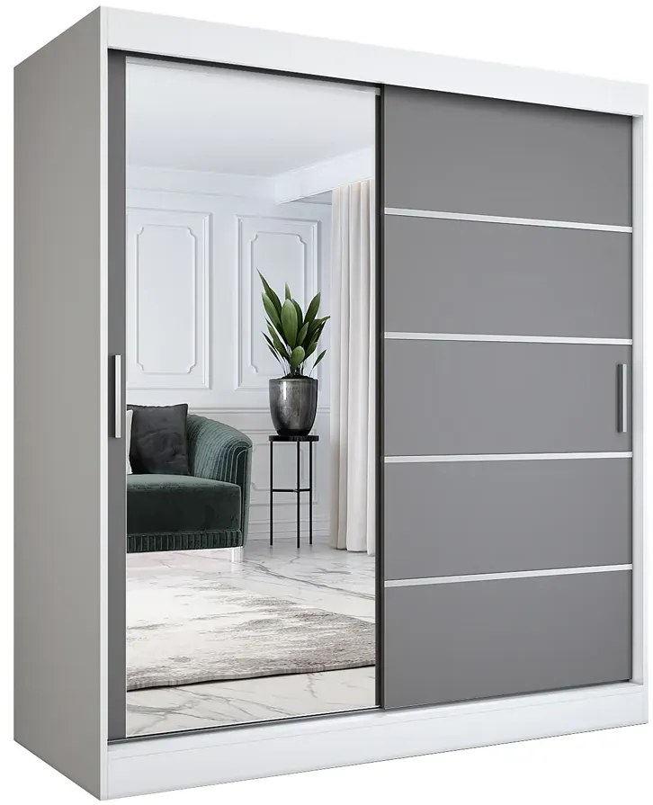 Szafa przesuwna ubraniowa 180 cm biel + antracyt - Ebia 5X