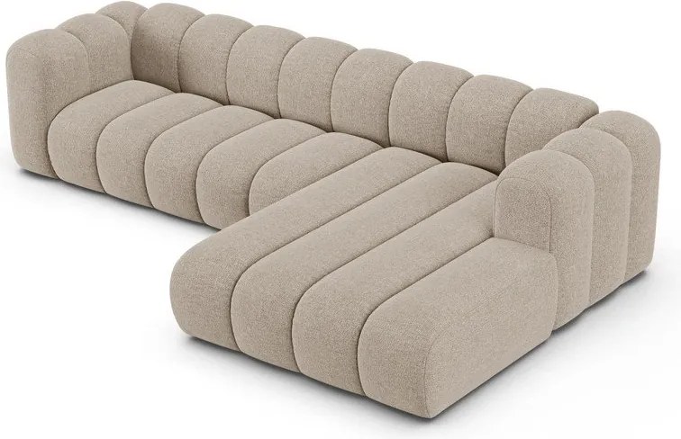 Beżowy narożnik z tkaniny szenilowej (prawostronny/z szezlongiem) Lupine – Micadoni