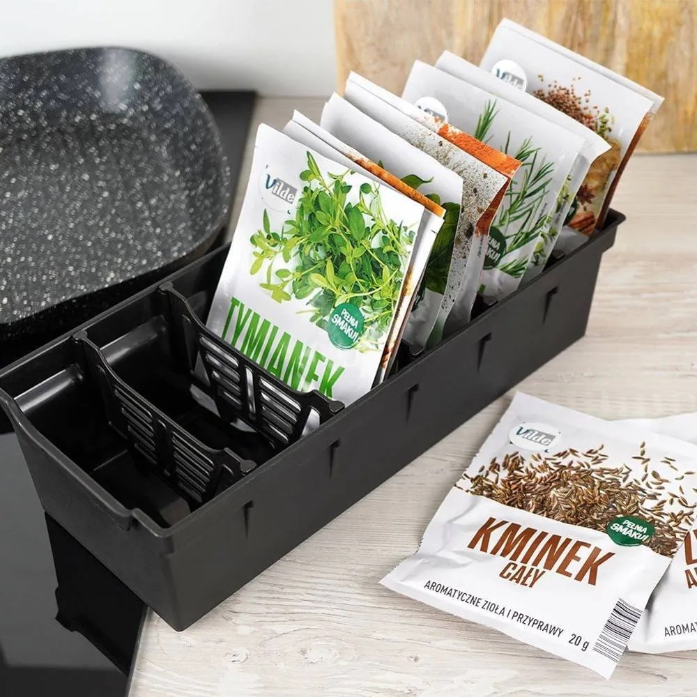 Organizer pojemnik kuchenny na torebki z przyprawami 30x13x8 cm (Czarny)
