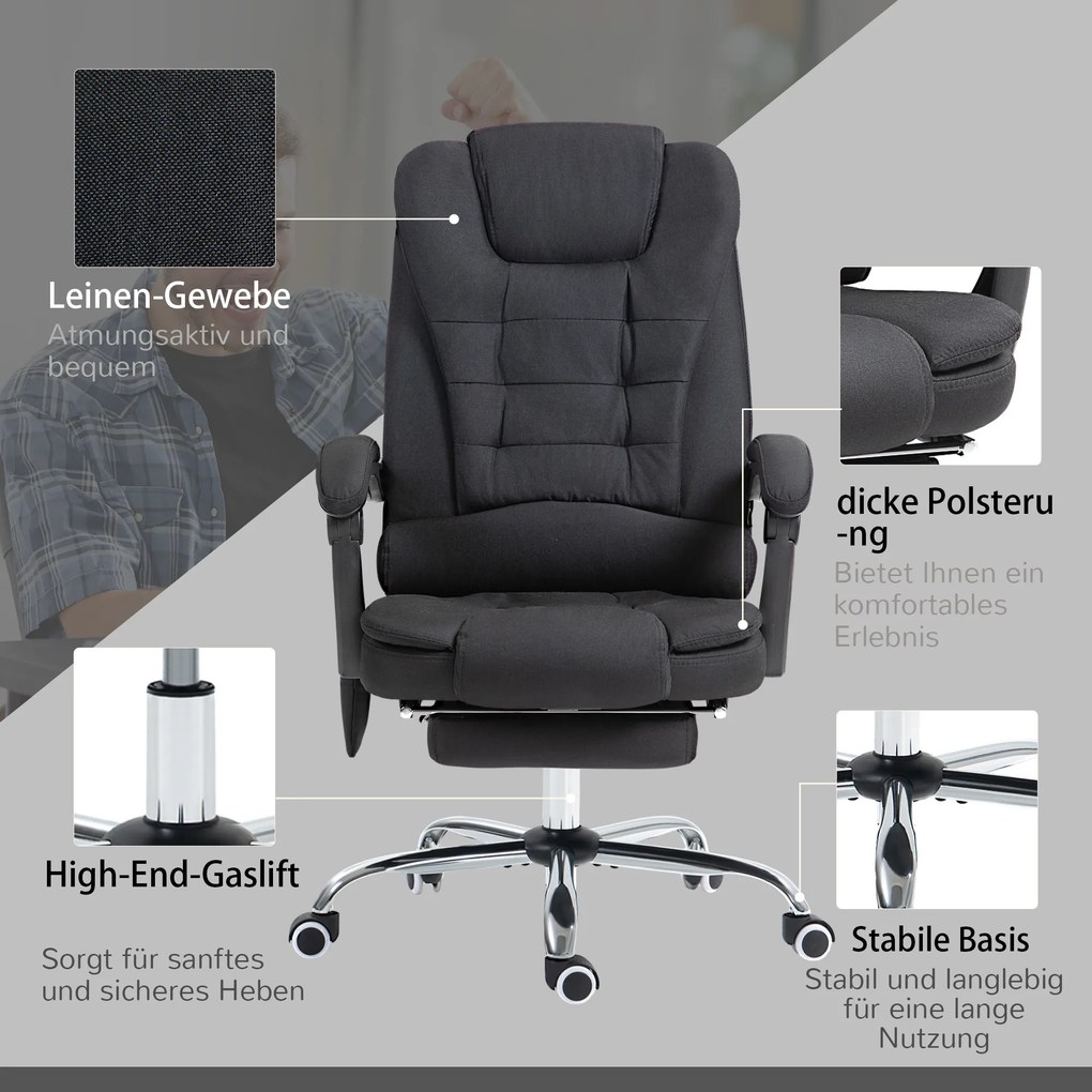 Vinsetto fotel biurowy do masażu krzesło obrotowe 6-punktowy masaż i ogrzewanie ergonomiczny odchylany do 135° z pilotem do 120 kg czarny | Aosom PL