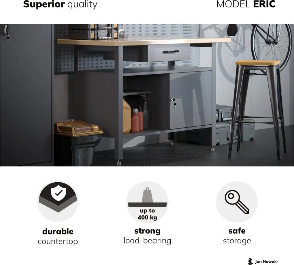 Stół warsztatowy z szafką i szufladą Eric antracytowo-niebieski