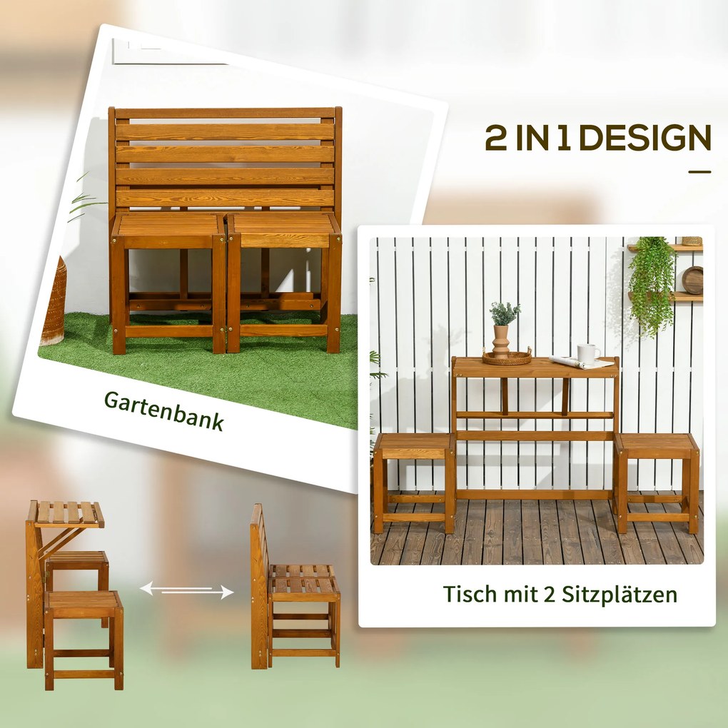 Ławka ogrodowa Outsunny, ławka parkowa 2 w 1, zestaw mebli ogrodowych dla 2 osób z drewna tekowego
