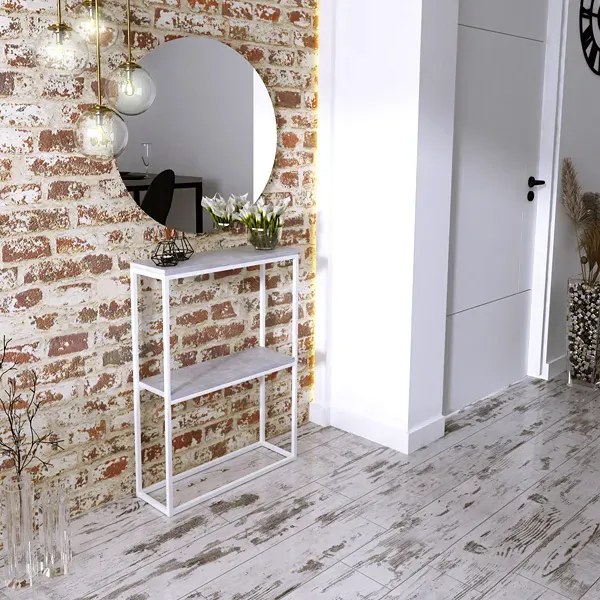Nowoczesna konsola z półkami biały + beton K5-F08