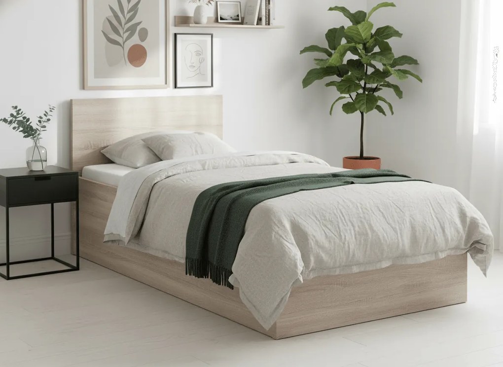 Łóżko SOFIA 90 x 200 cm, dąb sonoma Stelaż: Ze stelażem listwowym rolowanym, Materac: Materac Deluxe 10 cm