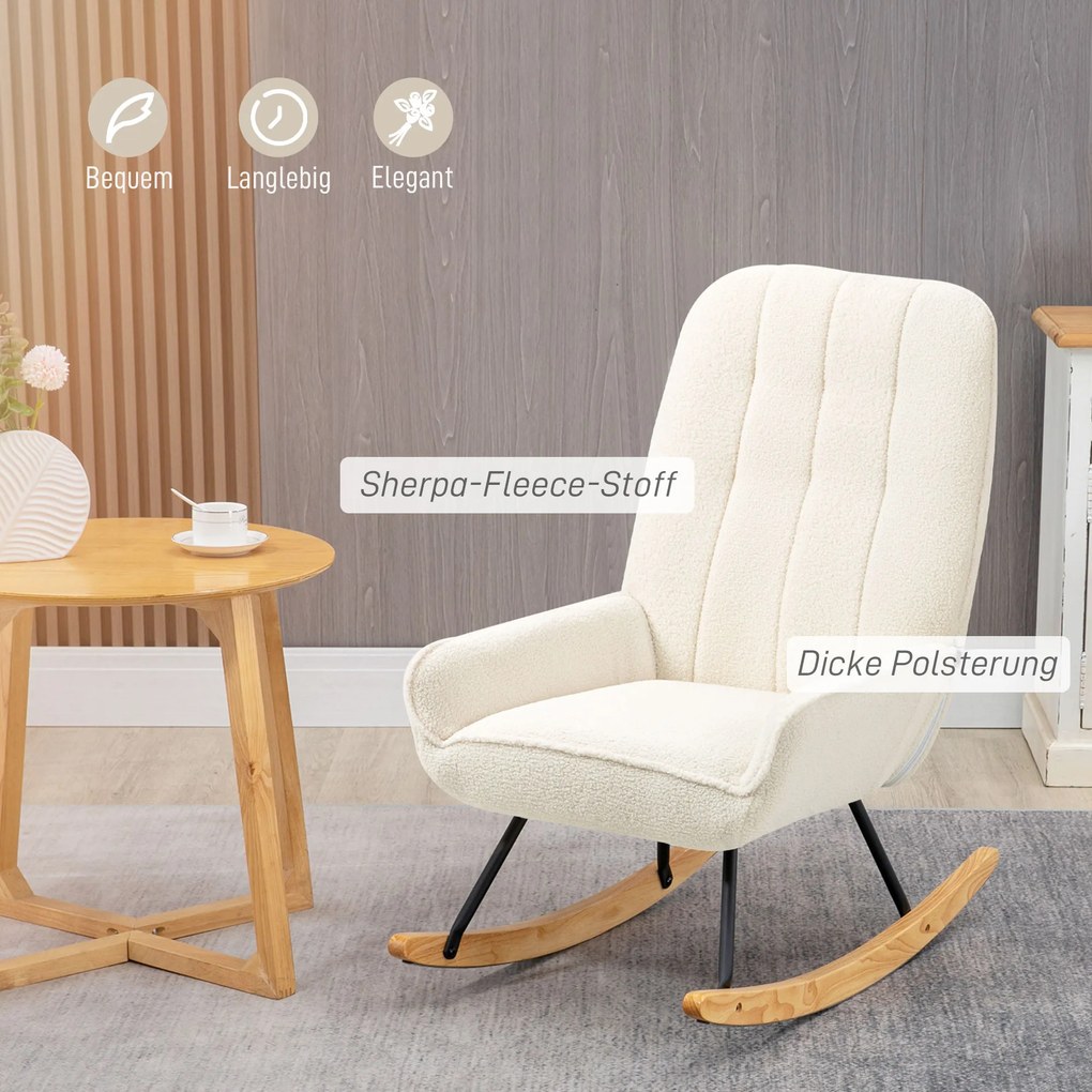 HOMCOM Fotel Bujany z Sherpa-Vlies Naturalny i Kremowy Wygodny Fotel do Relaksu 63x95x97cm | Aosom PL