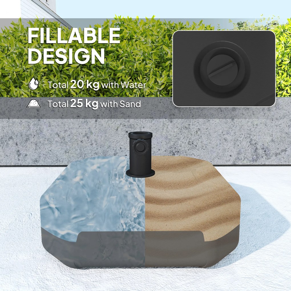 Wypełniany Stojak do Parasoli Outsunny do 25 kg, Kwadratowy Uchwyt, Stojak na Parasol Ø38/48 mm