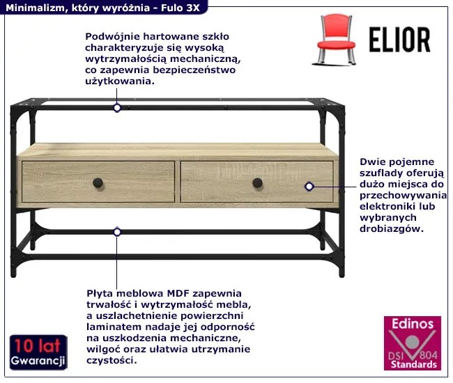 Loftowa szafka ze szklanym blatem dąb sonoma - Fulo 3X