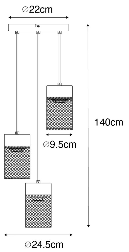 Industrialna lampa wisząca czarna 3-światłowa - Jim