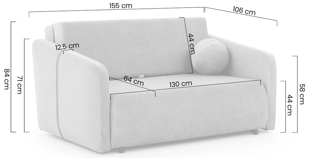 Sofa Zeldia 155 z funkcją spania - brązowy szenil hydrofobowy Spring 1110