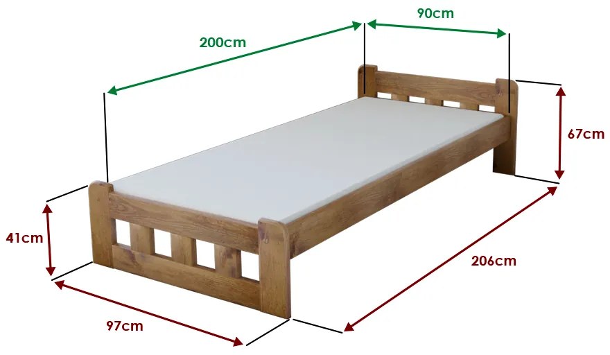 Łóżko Naomi podwyższone 90 x 200 cm, dąb Stelaż: Bez stelaża, Materac: Materac Somnia 17 cm