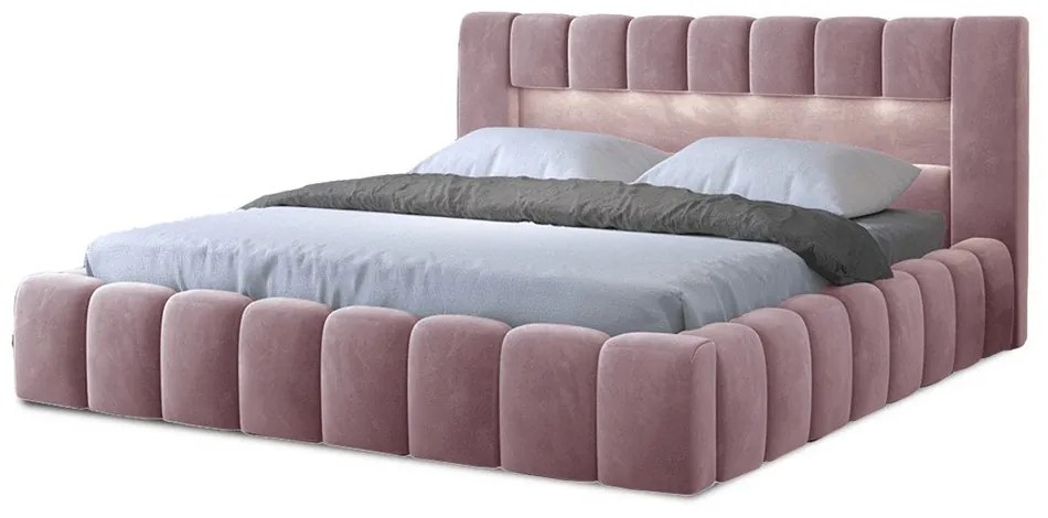 Różowe tapicerowane łóżko dwuosobowe ze schowkiem ze stelażem 180x200 cm Lamica – ELTAP