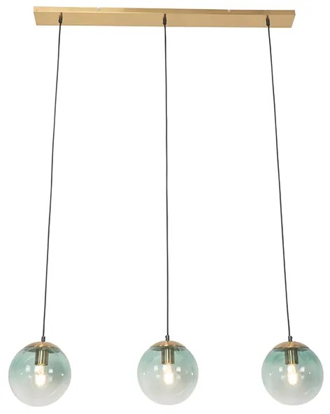 Lampa wisząca art deco mosiądz z zielonym szkłem 3-światła - Pallon ArtDeco Oswietlenie wewnetrzne