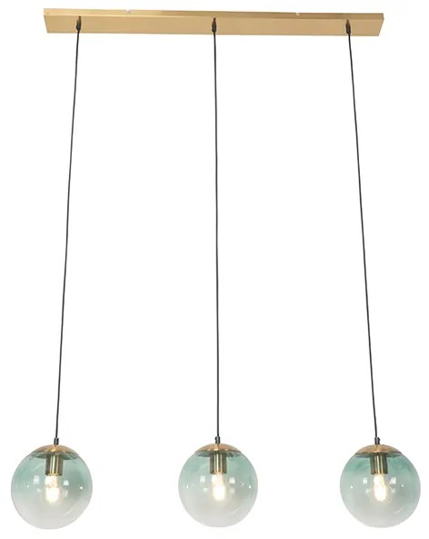 Lampa wisząca art deco mosiądz zielone szkło 3-źródła światła - Pallon ArtDeco Oswietlenie wewnetrzne