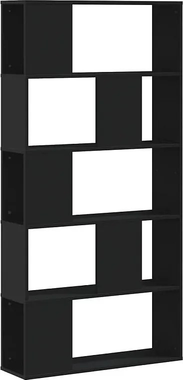 Czarna biblioteczka 5-poziomowa z drewna inżynieryjnego 80,5x23,5x162,5 cm z przegrodami i mocowaniem ściennym