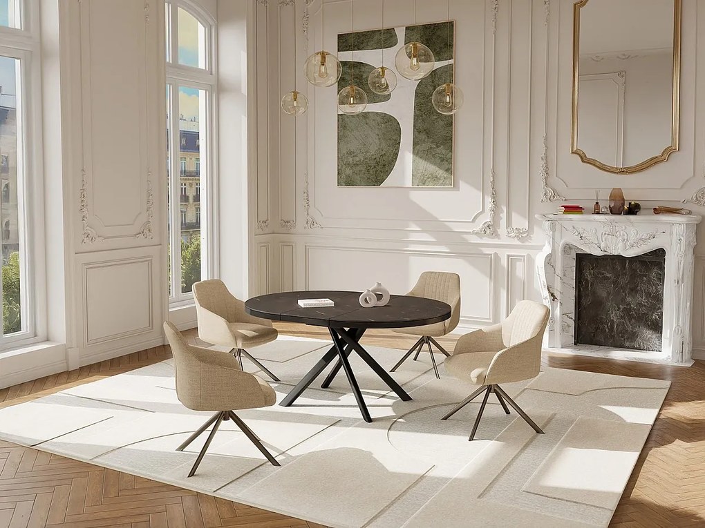 Rozkładany stół jadalniany dla 4-6 osób z ceramiki, MDF i metalu - Efekt brązowo-szarego marmuru - FEROLA