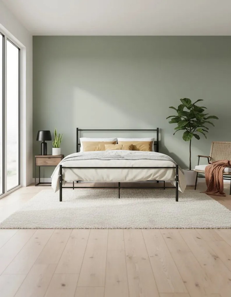 Czarne Dwuosobowe Łóżko Metalowe 160X200 Cm T2-D79