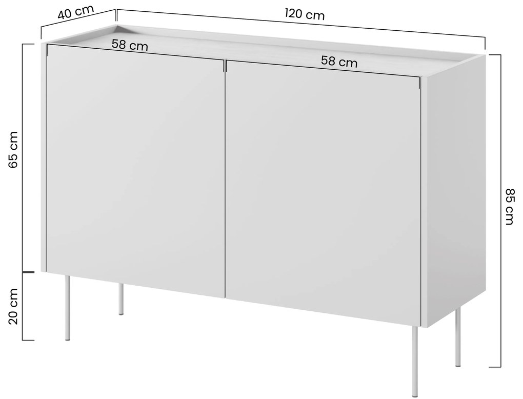 Komoda Desin 120 cm z metalowymi nogami - kaszmir / dąb nagano