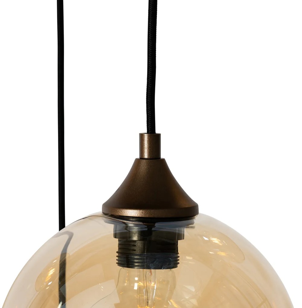 Lampa wisząca w stylu art deco ciemny brąz z bursztynowym szkłem owalnym 8-światłowa - Sandra ArtDeco Oswietlenie wewnetrzne