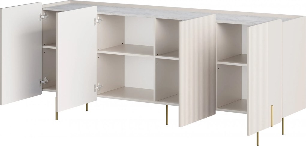 Komoda Malmi 200 cm czterodrzwiowa - kaszmir / crema bianca / złote nóżki