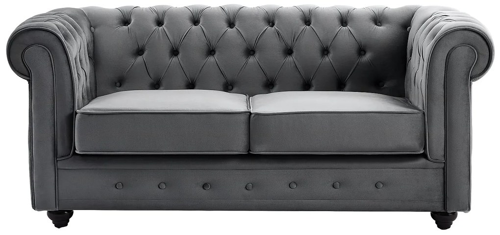 Kanapa 2-osobowa z weluru antracytowego CHESTERFIELD