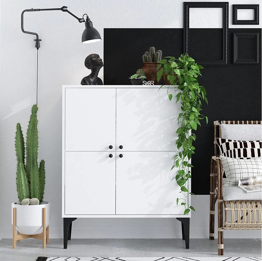 Komoda – 90 cm x 115 cm x 35 cm – Biała – Płyta wiórowa pokryta melaminą